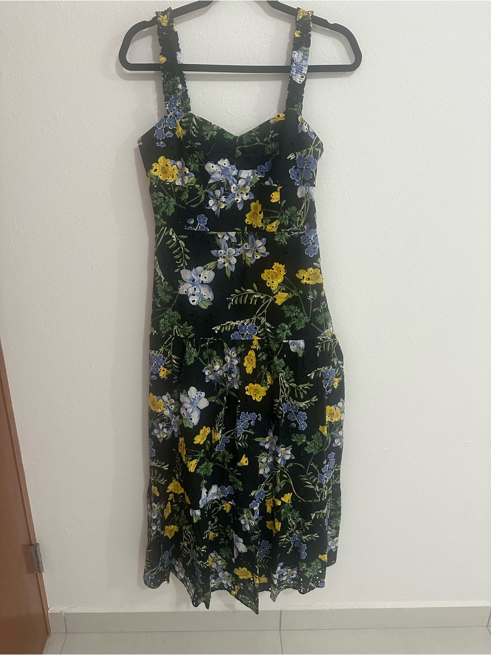 Women's Black Floral Sundress with Blue & Yellow Flowers